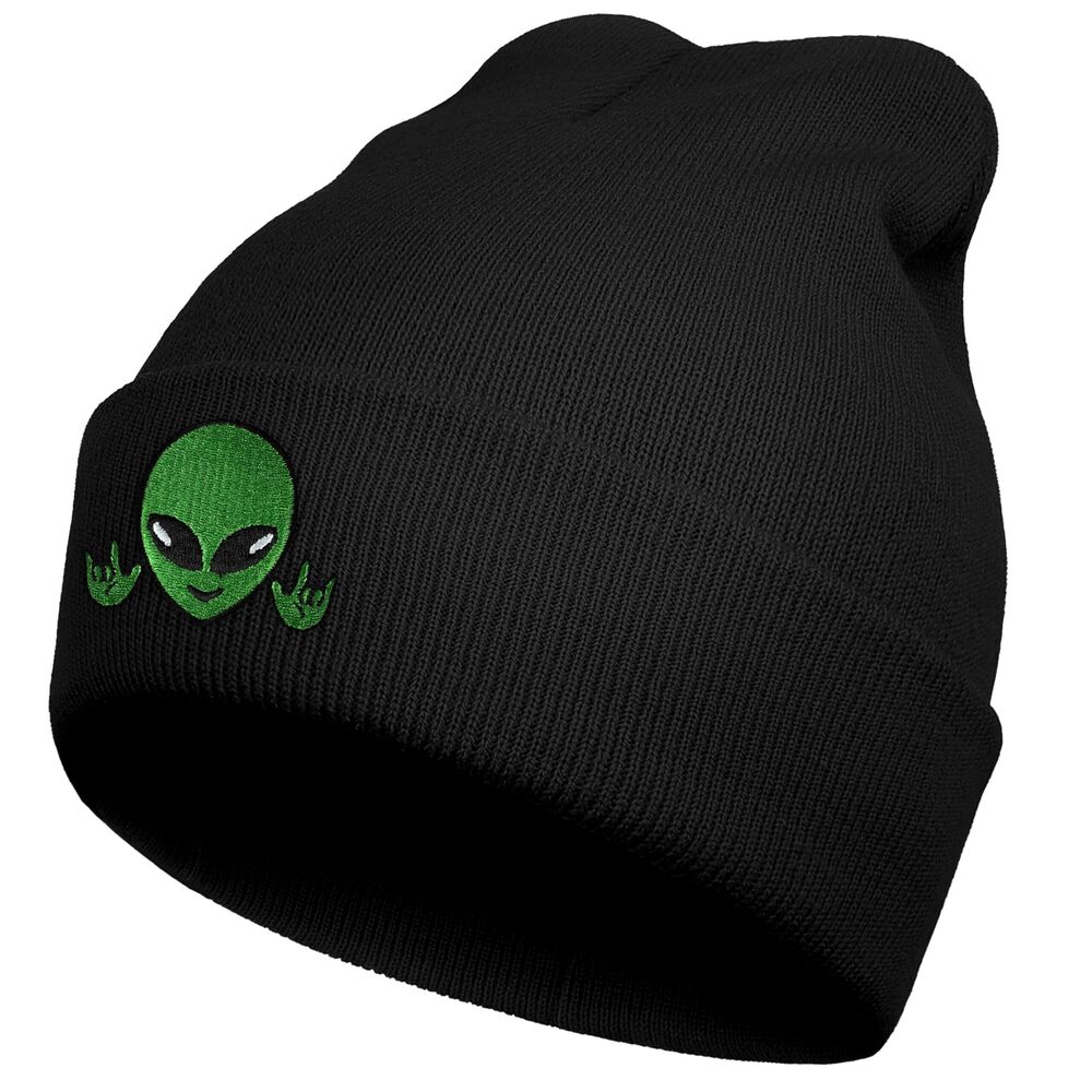 5131 Black Alien Embroidered Beanie Hats , Winter Funny Knit Hat, Alien